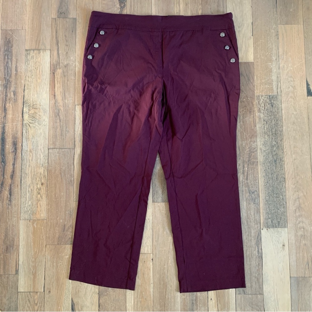 Roz & Ali Pants trouser Size 24W Burgundy Classic Fit Casual New